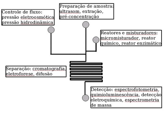 Principais tecnologias e módulos incorporados em um μTAS (S. J. Lee e S. Y. Lee, 2004)
