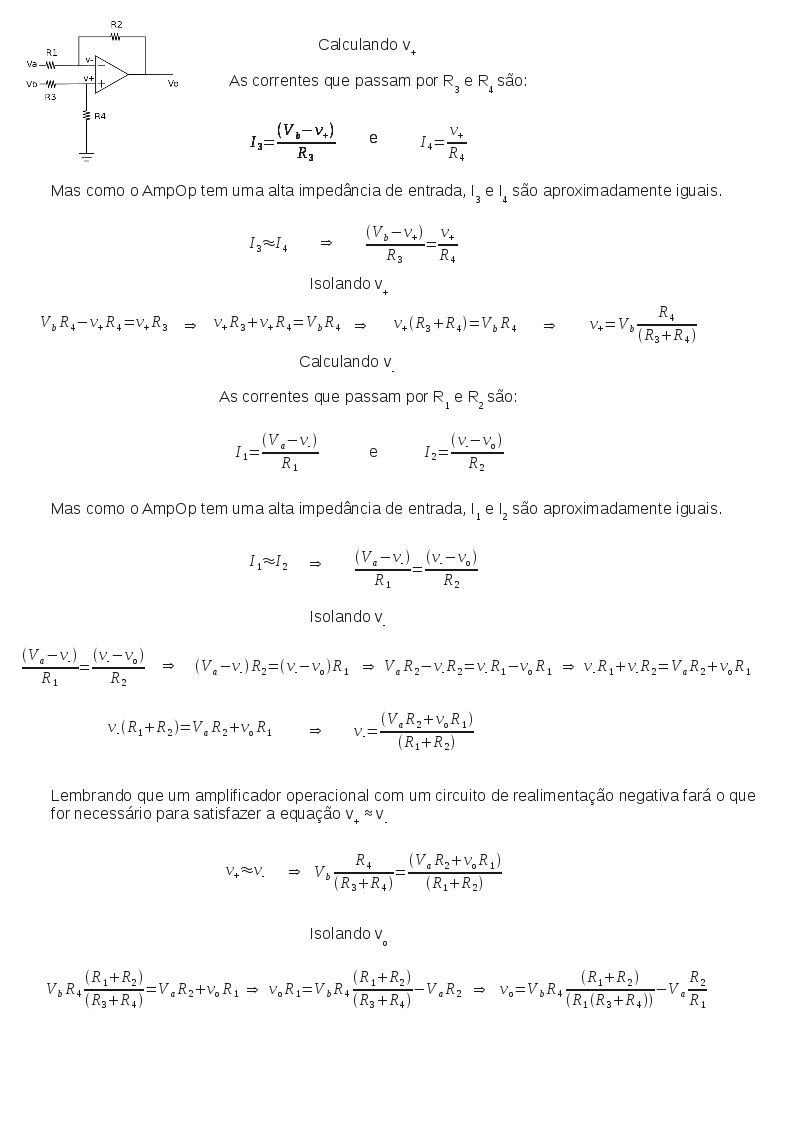 Dedução das equações que descrevem um amplificador diferencial.