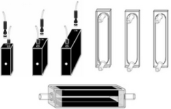 Os fabricantes fornecem celas de fluxo com diferentes geometrias e caminho óptico.(Fonte: www.starna.com)