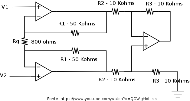 Circuito 3 - No vídeo: AMPLIFICADOR DE INSTRUMENTAÇÃO | Fast Lesson #104 o autor mostra um exemplo de circuito apenas no simulador com um AO genérico, mas não indica como fazer o ajuste de offset.