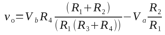 Fórmula geral para o cálculo de Vo em função de Va e Vb para diferentes valores de R.