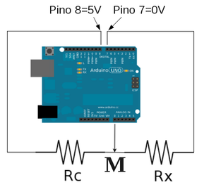Diagrama do divisor de tensão para o condutivímetro usando o Arduino.
