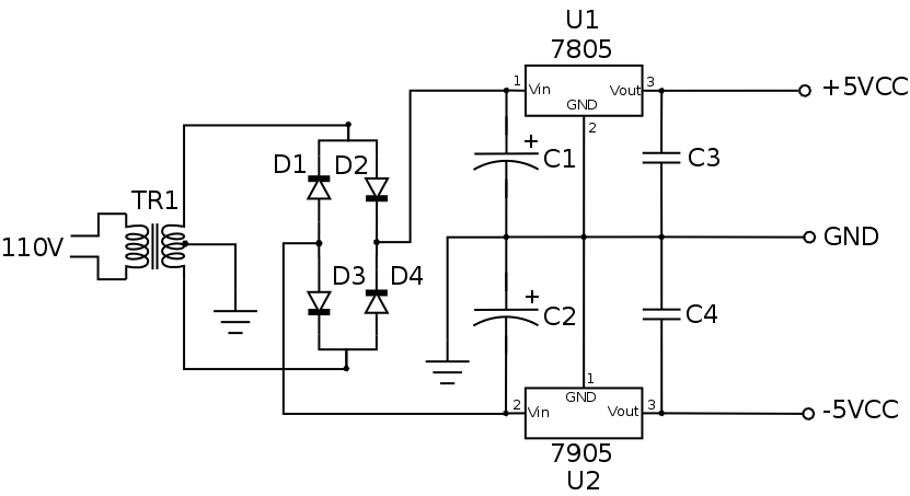 Circuito da fonte simétrica. (Fonte: A Low-Cost and High-Performance Conductivity Meter)