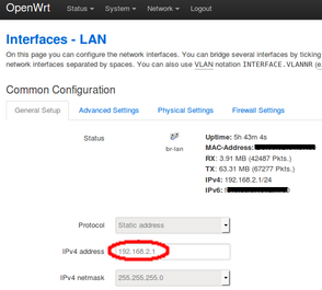 Alteração do endereço IP do roteador OpenWrt para 192.168.2.1